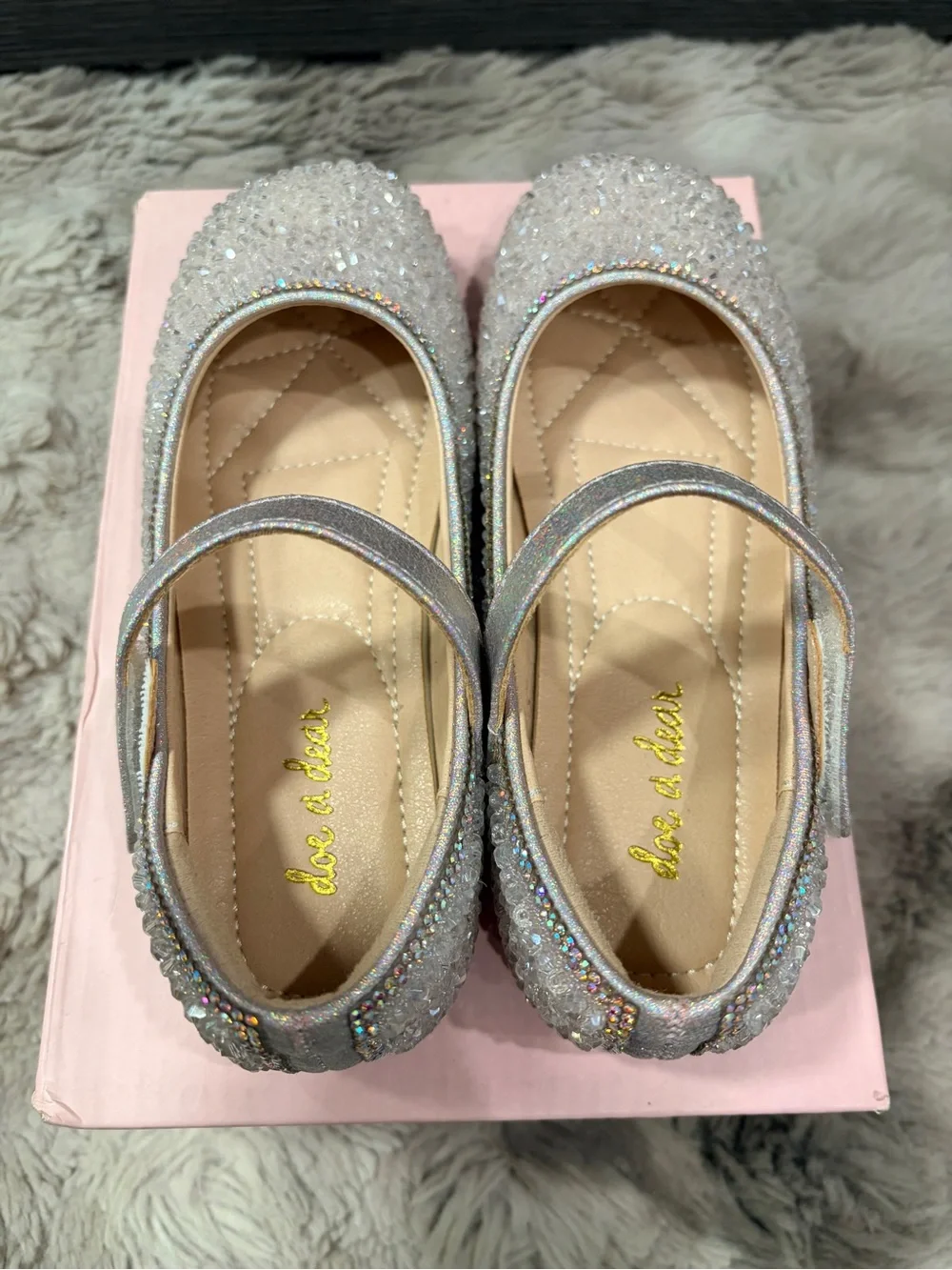 Girls Pink Glitter Crystal Mary Jane Dress Shoes with Strap
